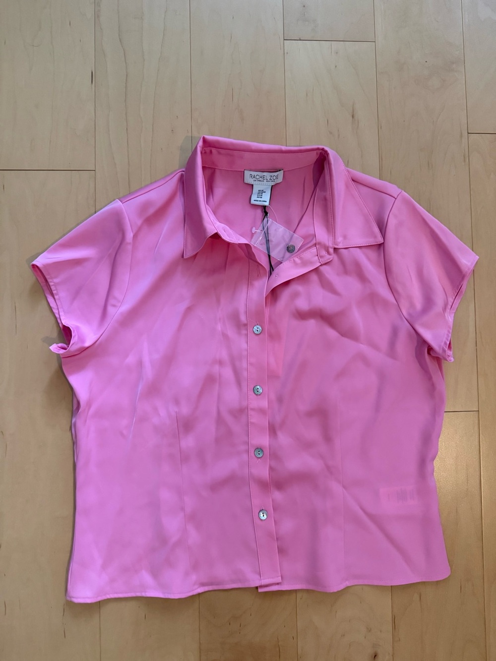 Rachel Zoe Bright Pink Short Sleeve Button-Down Blouse
